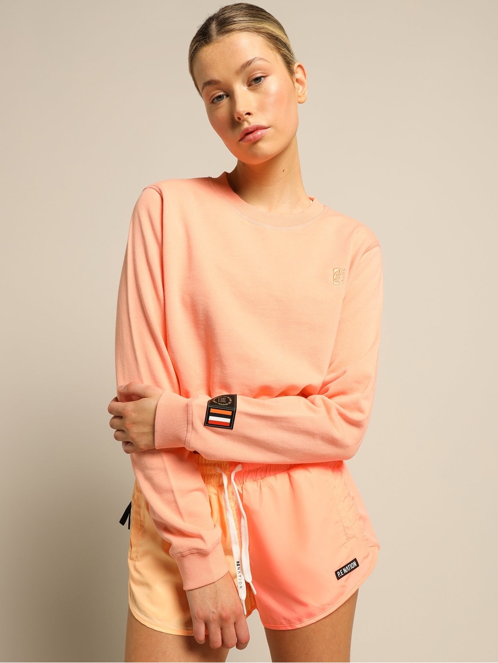 P.E. Nation Peach Cropped Crewneck Sweatshirt - Women Sz medium